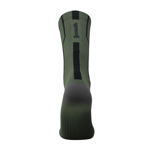 MK SOCKS Player ID Jersey Number SINGLE Crew Sock - Military Green, Black (SINGLE-1, S)