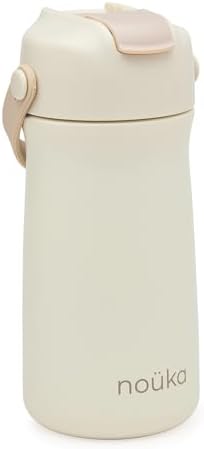 noüka Kids Water Bottle with Silicone Spout and Silicone Straw | Insulated Stainless Steel | BPA-Free | Shifting Sand | 12 Oz