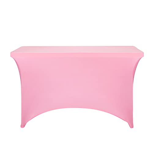 Image of FORLIFE Spandex Table Cover - Fitted 4ft Rectangular Tablecloth, Stretch Patio Cover, Universal for Wedding, Banquet, Party (Pink)
