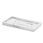 Luxspire Bathroom Vanity Tray, 8 x 4 inch Resin Kitchen Sink Tray for Soap Dispenser Bathroom Countertop Organizer Plate Holder for Perfume Soap Towel Bathroom Accessories, Mini, White Marble