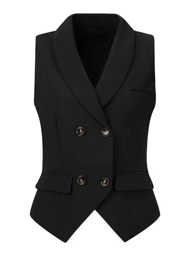 Allegra K Women's Suit Vest Double Breasted Business Lapel Dressy Waistcoat Vest