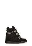 Dolls Kill Ambient Wedge Sneakers with Studs by Darker WAVS – Women’s Suede Platform Sneakers with Hook-and-Loop Straps, 11 Black