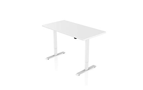 - AGIL - Elektrisch Höhenverstellbarer Schreibtisch - Weißes Gestell mit Einzelmotor & Weißer Tischplatte - 140 x 70 cm - stufenlos verstellbar - Ergonomischer Sitz-steh-Schreibtisch