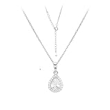 KIJSKKOPO Collar De Lágrima De Plata Ley 925, Chapado En Oro Blanco. Exquisito Colgante De Circonita Con Incrustaciones De Doble Capa. Gargantilla Ajustable. Regalos De Joyería para Mamá Y Esposa