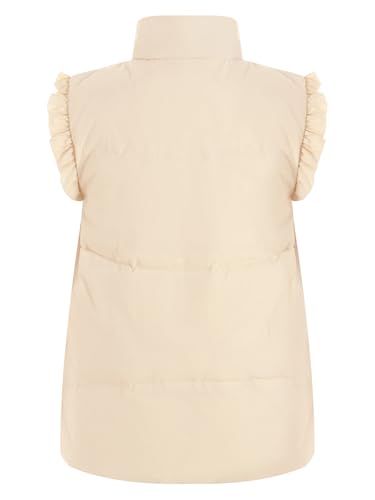 Kids Girls Ruffled Cuffs Sleeveless Puffer Padded Vest Stand Collar Button Jacket Overcoats Casual Outerwear2