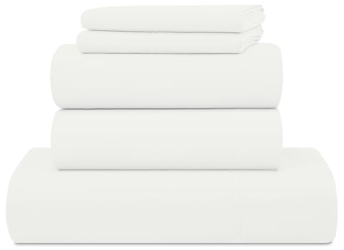 UGG Hedi Split King Sheet Set 5-Piece Luxury Cooling Sheets Deep Pockets Premium Bedding with 2 Shams Hypoallergenic Machine Washable Soft Lightweight Bed Set for Adjustable Bed, Split King, White