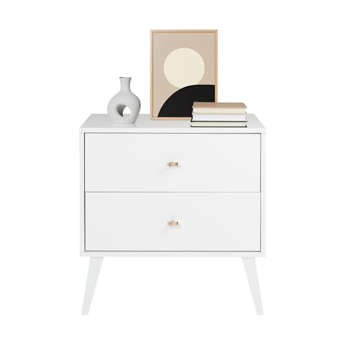 Prepac Milo Mid-Century Modern 2 Drawer Nightstand, Bedside Table, Contemporary Bedroom Furniture, 16