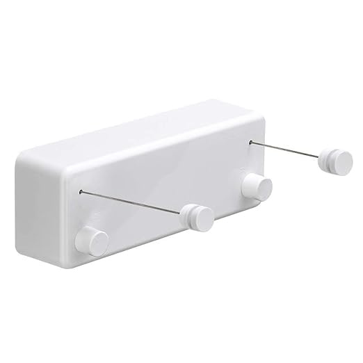 Image of FAB & Dry Retractable Wall-Mounted Clothes Line for Indoor Laundry, Heavy Duty Drying Rope with Lock System, Space Saving Retractable Clothesline, White