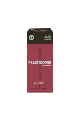 Clarinet Reeds D'Addario Rico Plasticover Bb, Strength 1.5, 5-Pack, Coated for Durability, appropriate for Beginners/Students - One Size