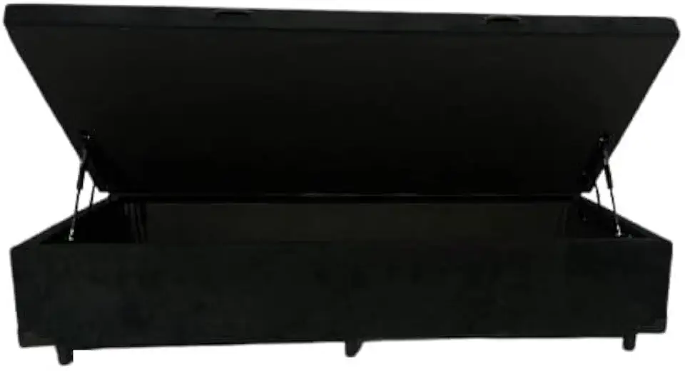 Cama Box Baú Solteiro Bom Sonho Suede Preto com Pistões a Gás