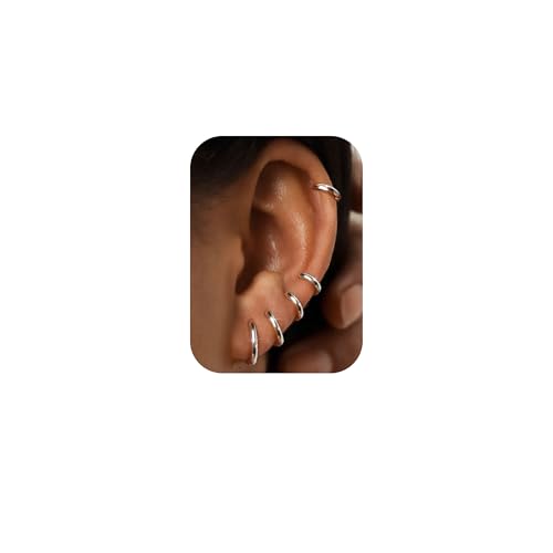 BESTEEL 5 Pairs Small Sterling Silver Post Hoop Earrings Set for Women Lightweight Tiny Huggie Hoops Silver Plated Mini Cartilage Earrings Pack Hypoallergenic Ear Piercing