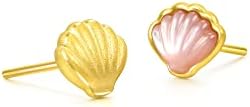 Chow Sang Sang 999 24K Solid Gold Shell with Mother of Pearl Asymmetric Stud Earring for Women 93526E