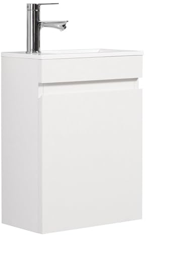 Waschtisch-Set mit Unterschrank, 40 x 22 cm, Matt Weiß, Komplett-Set mit Überlauf, Armatur, Siphon und Ablaufgarnitur