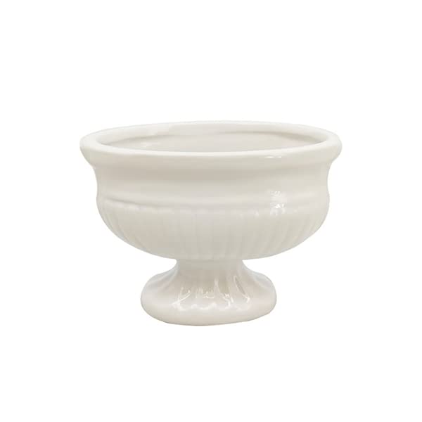 Coppa Ovale Ceramica Bianca 12,5x7x9 Decorazione Composizione Floreale