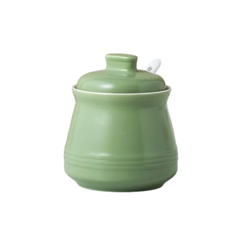 YMYL Ceramic Sugar Bowl with Lid and Spoon, 12oz Farmhouse Porcelain Sugar Pot for Coffee Bar, Salt Pepper Container Kitchen Decor and Accessories (Green)