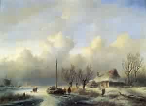 Peinture à l'huile Andreas Schelfhout Figures in a Winter Landscape chef-d'œuvre