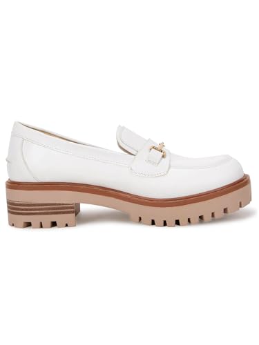 Image of VETASTE Women's Platform Chunky Heel Loafers Slip on Business Casual Shoes | Classic Closed Round Toe, Lug Sole, Work Office Uniform Oxfords, Metal Chain