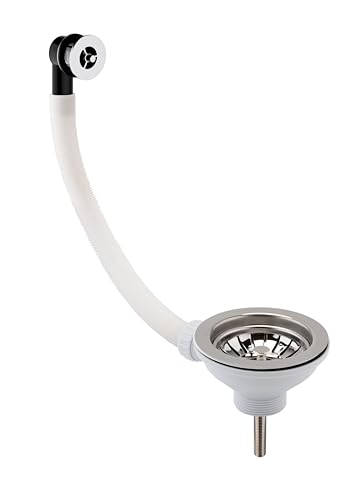 Balterley Kitchen Sink Waste Kit with Basket Strainer & Round Overflow, 1/2 inch Sink Waste Pipe, Stainless Steel Kitchen Overflow Kit, 90mm Standard Fittings - 115 x 115 x 63mm (Chrome)