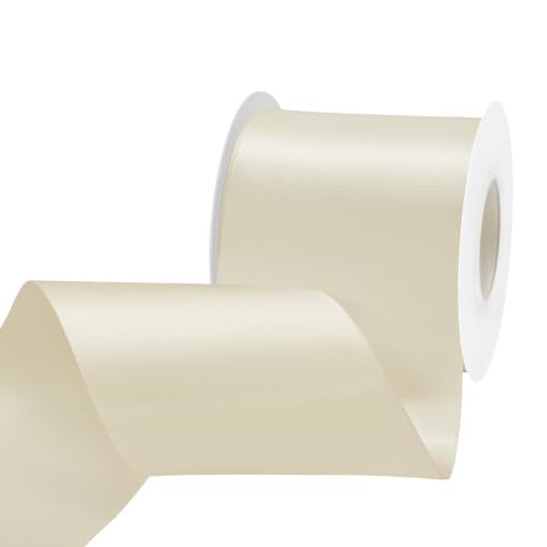 Image of Ivory Satin Ribbon 3 inch X 15 Yards Polyester Ribbon for Gift Wrapping Very Suitable for Weddings Party Hair Bow Invitation Decorations and More
