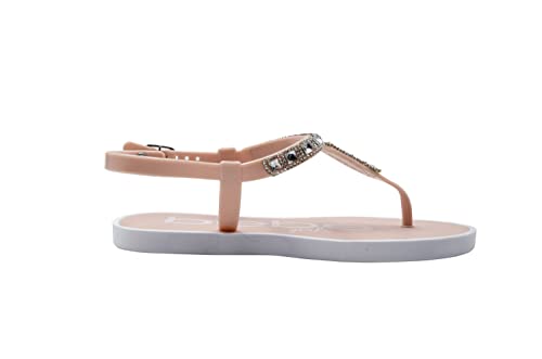 bebe Girls' Sandals - Rhinestone Flat White Thong Sparkly Kids Sandals, Girls Dress Jelly Flip Flop Shoes, Girl Shoes for Wedding, Summer and Spring Dress Size