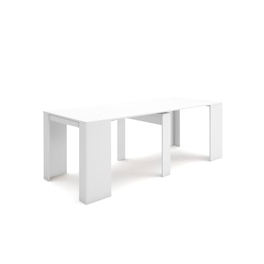 Home Innovation - Table Console Extensible, rectangulaire avec rallonges, jusqu'à 237 cm, pour Salle à Manger et séjour, Blanc Brillant. JusquŽà 10 Personnes. Dimensions fermée : 90x50x78 cm.