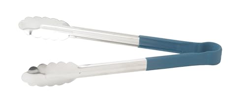Winco Utility Tong with Blue Non-Slip Grip, 12-Inch, Stainless Steel