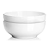 DOWAN Serving Bowls, Large Salad Bowls, 9.5" White Ceramic Fruit Bowls for Entertaining, Side Dishes, Pho, Pasta, Dinner Parties, Kitchen Decor, Microwave & Dishwasher Safe, Easy Clean