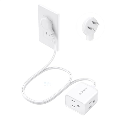 Image of TROND 2 Prong to 3 Prong Extension Cord 3ft, Polarized Flat Plug, 3 AC | Low Profile for Behind Furniture, 13A /1625W for Non-ground Socket in Indoor Old House Home Office Kitchen Tight Space, White