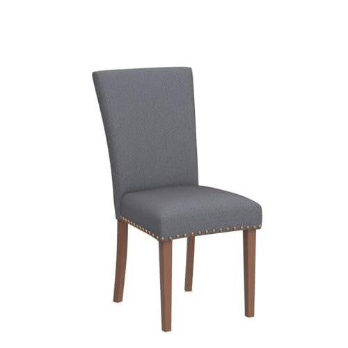 Image of COLAMY Upholstered Parsons Dining Chairs Set of 2, Fabric Dining Room Kitchen Side Chair with Nailhead Trim and Wood Legs - Dark Grey