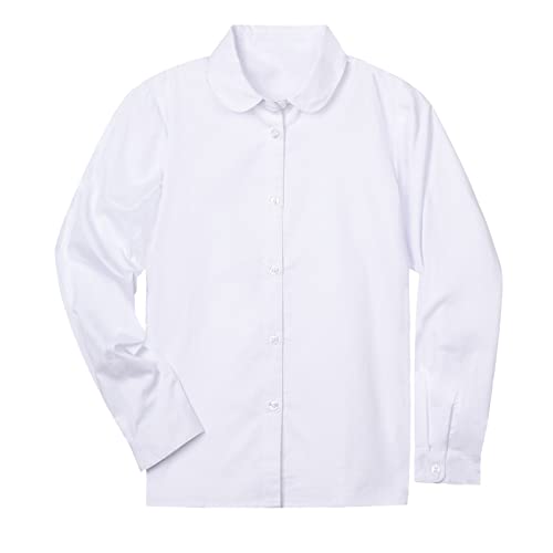Image of LittleSpring Girls Long Sleeve Uniform Shirts Peter Pan Collar Poplin Blouse