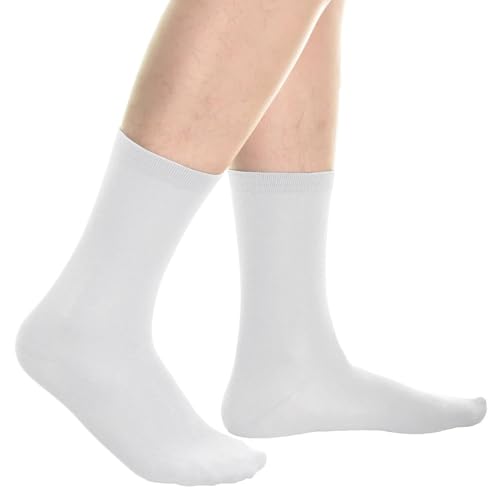 6 Pair White Classic Men's Dress Socks Soft Cotton Casual Crew Mid Calf 10-13 Solid Classic Soft Comfort Trouser Work Travel Stylish Cuff Design Lightweight Breathable2