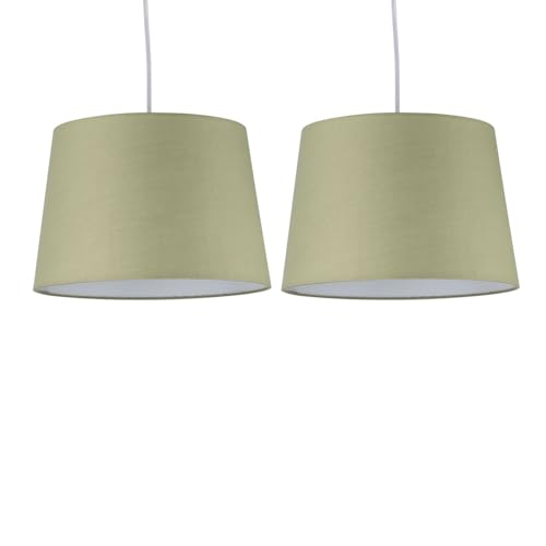 Set of 2 Sage Green Fabric Easy Fit Light Shades/Lampshades for Ceiling...