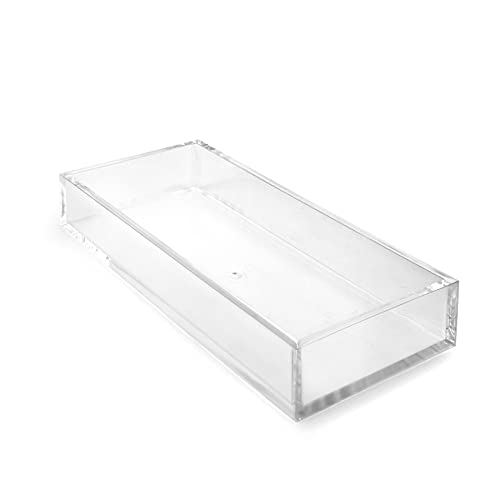 Huang Acrylic Clear Catchall Decorative Tray | Minimalistic Design for Keys, Wallet, Perfume, Jewelry, or Makeup | Rectangular Organizer Tray for Vanity, Dresser, Bathroom, Bedroom | 14 x 6.25 inches