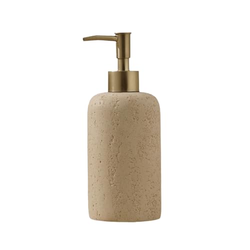 Act Iron Liquid Soap Dispenser Refillable Stone Soap Dispenser Beige Travertine Liquid Shampoo Bottles Marble Hand Soap Dispenser for Bathroom Kitchen Decor