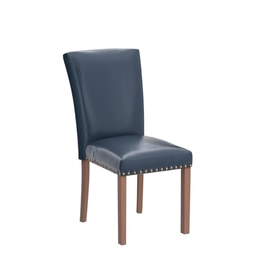 Image of COLAMY Upholstered Parsons Dining Chairs Set of 2, PU Leather Dining Room Kitchen Side Chair with Nailhead Trim and Wood Legs - Blue