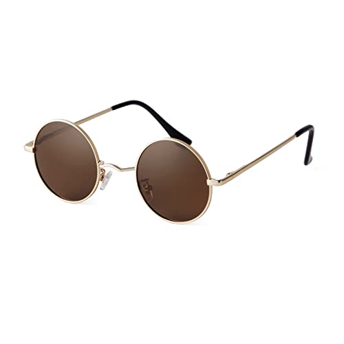 GIFIORE Retro John Lennon Runde Sonnenbrille, Kreis Punk Polarisierte Sonnenbrille, Hippie Brille für Damen Herren(Gold Rahmen/Braun Linse) Cover
