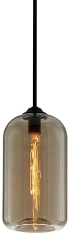 District-1 Light Small Pendant-8 Inches Wide by 15.75 Inches High-Satin Black Finish-Topaz Glass Color