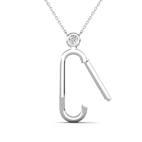 Moissanite Accent Paperclip Charm Holder Pendant Necklace in 10K Gold2