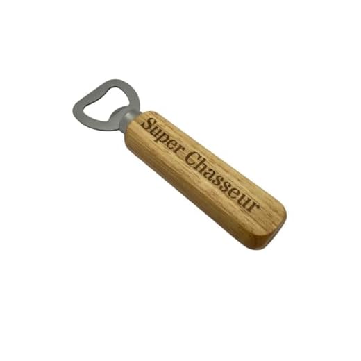 Ouvre bouteille, gravé recto/verso "Super chasseur " idée cadeau homme, anniversaire, fête, Noël, bière, original, chasse, cerf, lapin, gibier