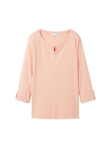 TOM TAILOR Damen Henley Longsleeve mit Streifen aus Bio-Baumwolle, 35225 - Apricot Offwhite Stripe Ck, XXXL – Ansicht 3