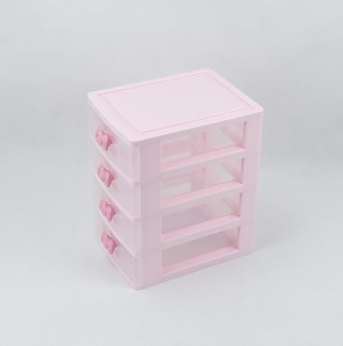 Image of Plastic Storage Organizer for Girls – Cute Desktop Jewelry & Makeup Box with Bow Handles, Ideal for Teens’ Room Decor & School Supplies (Four Layers)