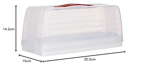Foto von Curver Transportbox für Kuchen, mit Transporthaube und Tragegriff, rechteckig, spülmaschinenfest, transparent/weiß, 35x15x14cm, groß