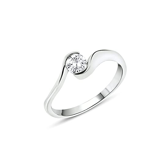 Bague de fiançailles argent 925 solitaire contrarié pour rayonner en soirée