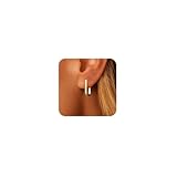 Square Gold Hoop Earrings for Women, ALEXCRAFT Gold Square Rectangle Huggie Earings for Women Trendy 14K Goldplated Sterling Silver Medium U Shap Small Huggie Hoop Earrings Jewelry