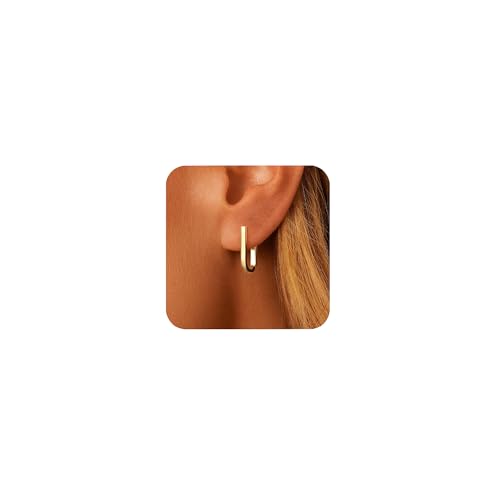 Square Gold Hoop Earrings for Women ALEXCRAFT Gold Square Rectangle Huggie Earings for Women Trendy 14K Goldplated Sterling Silver Medium U Shap Small Huggie Hoop Earrings Jewelry
