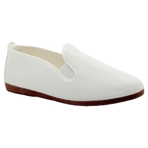 Zapatillas de Lona con Gomas en los Lados   Suela Plana   Comodidad   Kungfu   Camping (Blanco, Sistema Tallas Calzado EU, Adulto, Números, Mediano, 40)