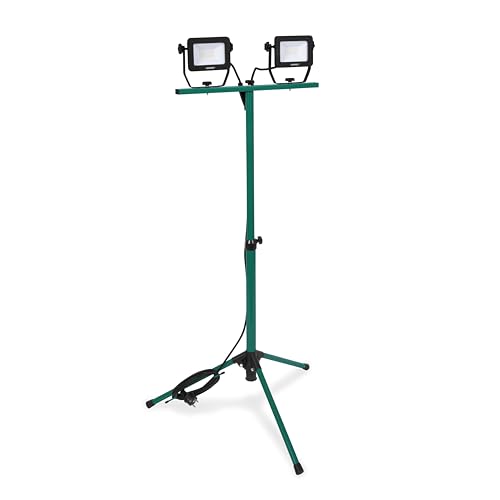 VONROC Projecteur de chantier LED 2x20W – 3200 lumens – Hauteur du trépied ajustable – Inclinable et rotatif
