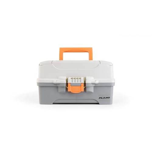 Image of Plano Two-Tray Tackle Box, Light Grey /Dark Grey, Rust-Proof Brass Latch, Top-Access Tray with Deep Storage, Made in the USA, Portable Fishing Gear Storage Organizer