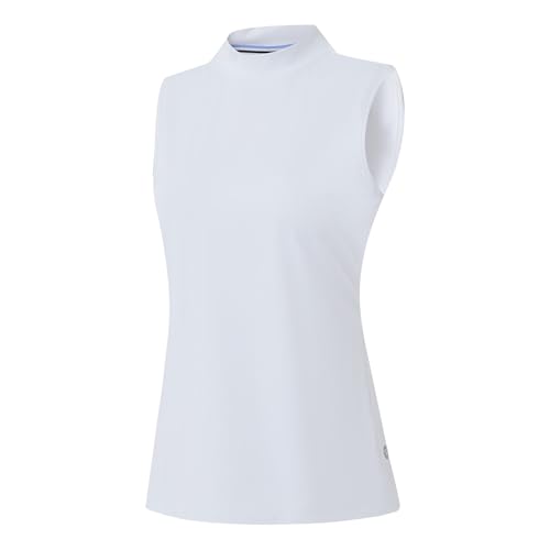 M Maelreg Women'S Mock Neck Golf Tennis Tank Top Sleeveless Moisture Wicking Stretch Pull On Athletic Tops White