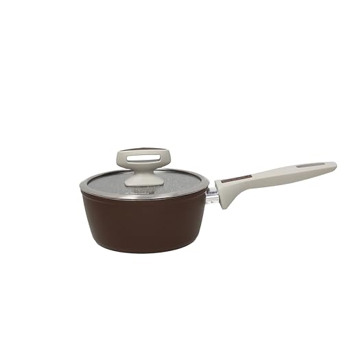 Tognana Pearlbrown Stone - Cacerola con mango de 16 cm con tapa, aluminio forjado, color marrón